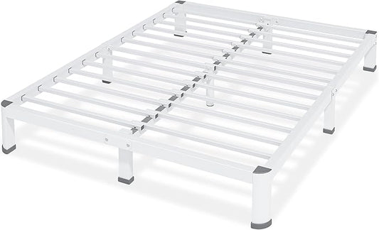 10 Inch Queen Size Metal Platform Bed Frame with Round Corners, Storage Space Under High Bed Frame-Heavy Duty Steel Slats Support, Noise Free - Easy Assembly - No Box Spring Needed, White