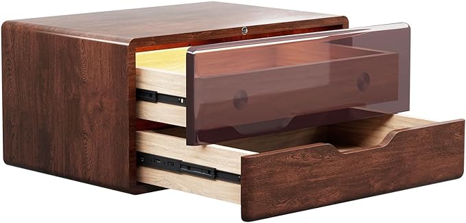 Solid Wood Floating Nightstand Smart Bedside Table, LED Nightstand, Wall Mounted Sensor NightStand with Storage for Bedroom, Dorm Small Space, Dark Walnut