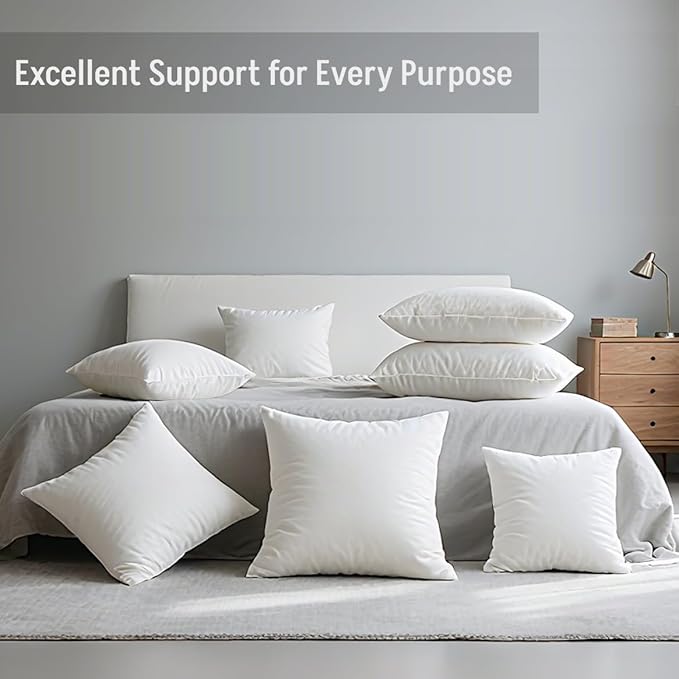 16 x 16 Throw Pillow Inserts Pack of 2 Small White Decorative Square Pillows for Couch Bed Sofa Cushion Sham Stuffer Indoor