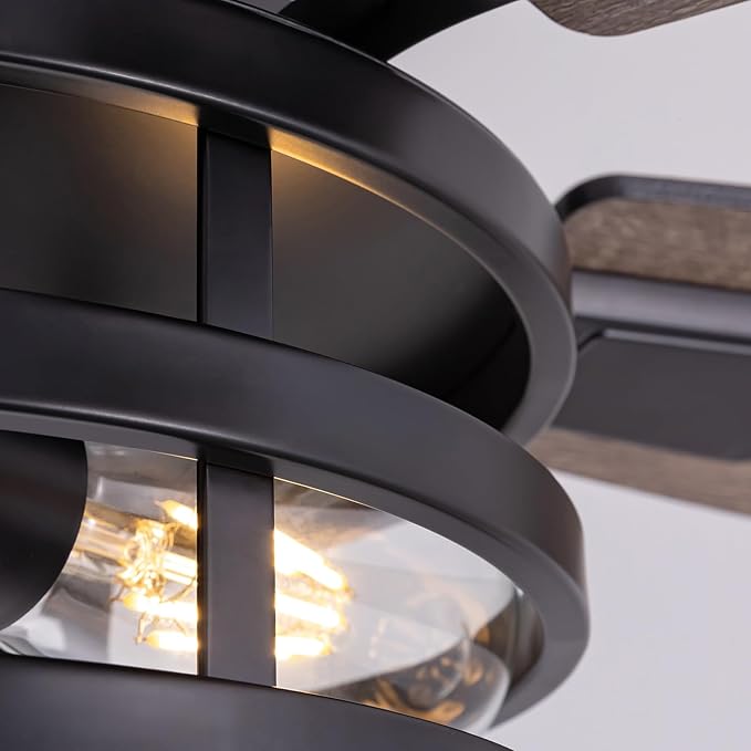 46 Inch Ceiling Fans with Lights and Remote & APP Control, Farmhouse Ceiling Fan with LED Lighting for Bedroom Living Room and Patio, Black Caged Ceiling Fan for Indoor and Outdoor(NO Bulbs