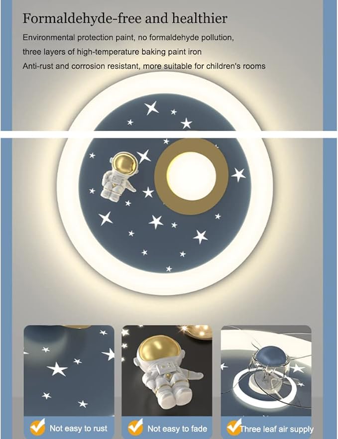 Children's Room Led Ceiling Lamp Creative Cartoon Astronaut Kid's Room Ceiling Fan with Lights 46W