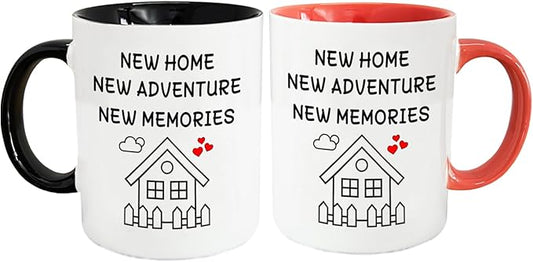 House Warming Gifts New Home Coffee Mug Set, Welcome First Time New Apartment Presents, Closing Gift for Home Buyers - 11oz Black&Pink