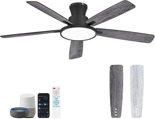 Ceiling Fans With Lights,52 Inch Smart Ceiling Fan, Remote/App Control, Compatible with Alexa/Google Assistant,Reversible,Dimmable,Adjustable Color Temperature,6 Speeds,Timer(Gray)