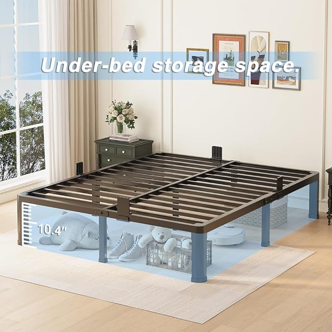 12 inch Queen Bed Frame with Round Corner Legs Mattress Slide Stopper,3500 lbs Heavy Duty Metal Platform,Steel Slats Support,No Box Spring Needed,Easy Assembly,Noise Free