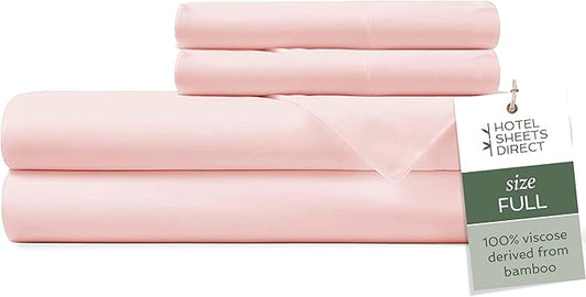 Hotel Sheets Direct 4 Piece Bed Sheet Set Full Size, 100% Viscose Derived from Bamboo Sheets Set with 1 Pillowcase, Cooling & Breathable Luxury Bedding, Moisture-Wicking, Silky Soft Texture, Rose Pink