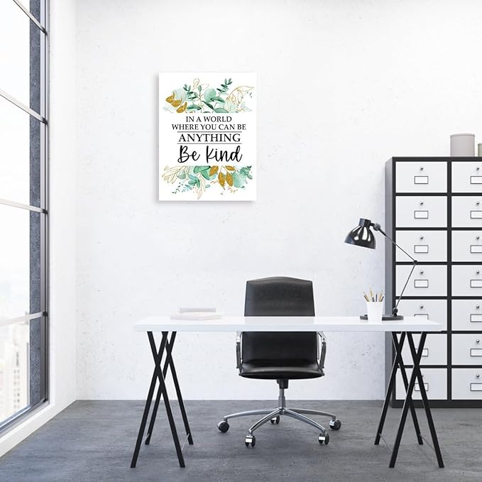 Gwisml In A World Where You Can Be Anything Wall Decor,Inspirational Quotes Rustic Plant Themed Canvas Frame Paintings For Office Home Workplace Wall Art Decor
