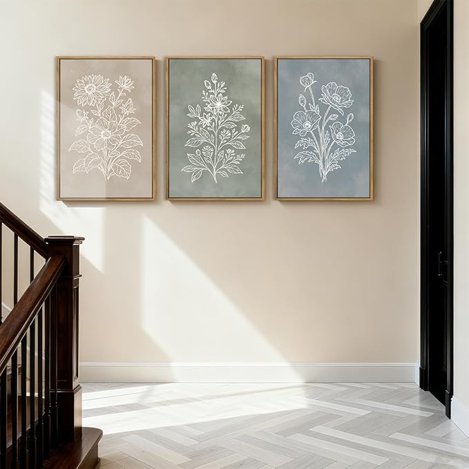 Anyzal Botanical Farmhouse Wall Art Floral Painting Boho Botanical Artwork for Living Room Bedroom Dining Room 16x24 Inch Set of 3