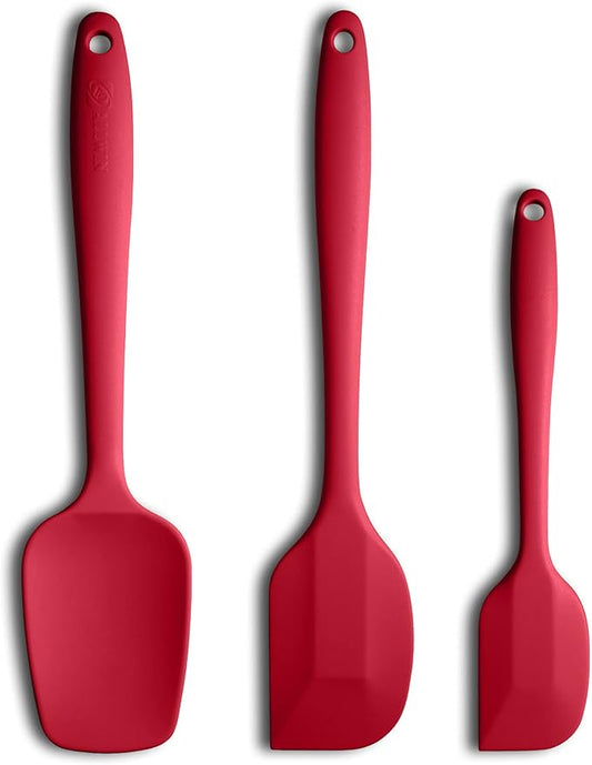 Silicone Spatula 3-piece Set, Ergonomic Handle High Heat-Resistant Spatulas, Non-stick Rubber Spatulas with Stainless Steel Core, Wine Red