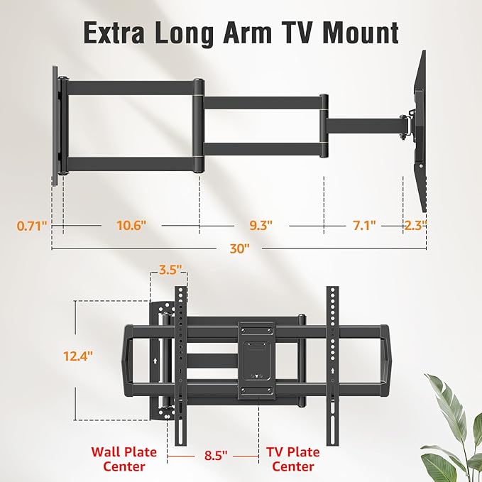 ELIVED Long Arm TV Wall Mount for Most 42-75 Inch TVs, 30 Inch Long Extension Corner TV Mount, Full Motion Wall Mount tv Bracket Swivel and Tilt, Holds up to 99 lbs. Max VESA 600x400mm, YD3037