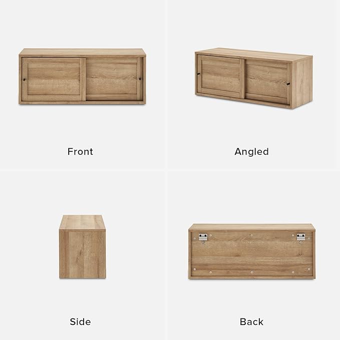 mopio Lauren Floating TV Shelf, Multi-Purpose Modular Under TV Display Shelf, Wall Mounted Wood Television Cabinet, Nightstand, Side Table, End Table, Bedside Shelves for Bedroom (Oak, 31", Single)