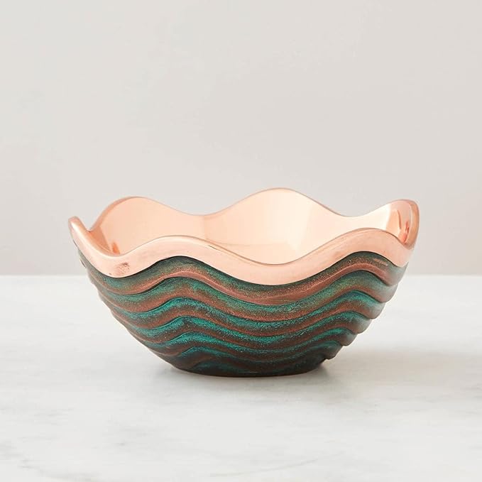 Nambé Copper Canyon Bowl – 10 Inch Decorative Copper Accent with Verdigris Scalloped Rim & Green Patina Accents, 2.5 Quart Metal Art Centerpiece for Table Décor, Home Decor & Serving