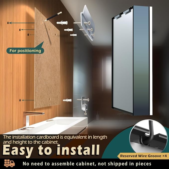 KWW LED Lighted Bathroom Medicine Cabinet with Sockets & USBs, Dimmable, 3 Color Light Makeup Mirror, Easy to Install, Wall Mounted Cabinet (Left Hinge, 19.5 * 28)