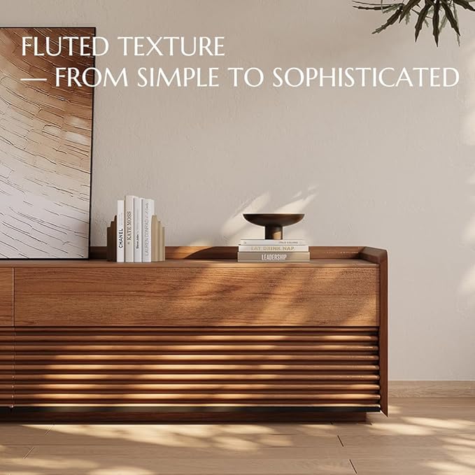 POVISON Fully-Assembled Mid Century Matte Sintered Stone TV Stand, 78.74" Wood Media Console with Adjustable LED Light, Entertainment Center with Storage for Living Room