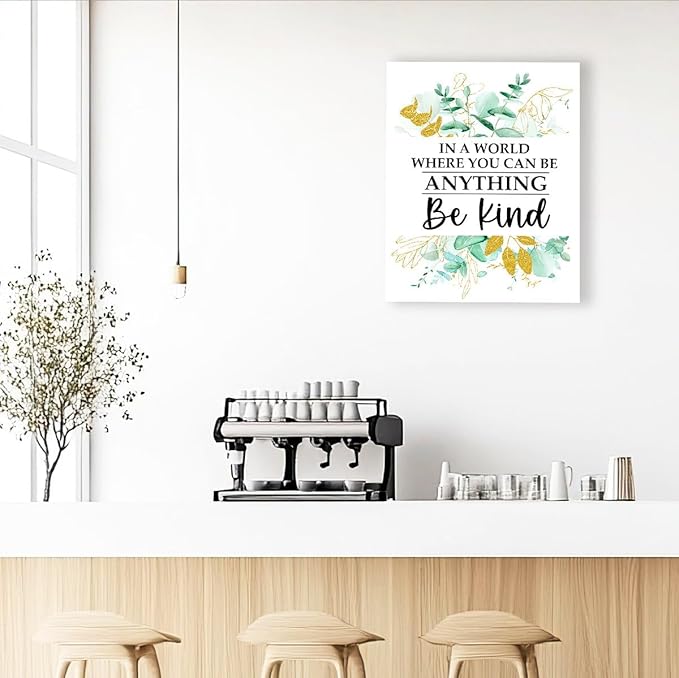 Gwisml In A World Where You Can Be Anything Wall Decor,Inspirational Quotes Rustic Plant Themed Canvas Frame Paintings For Office Home Workplace Wall Art Decor