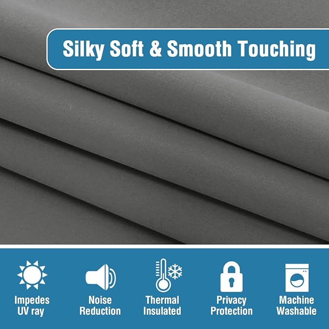100% Blackout Curtains Thermal Insulated Full Blackout Curtains for Living Room Energy Efficiency Window Drapes for Bedroom with Black Liners (1 Panel, 52x63 inch, Grey)