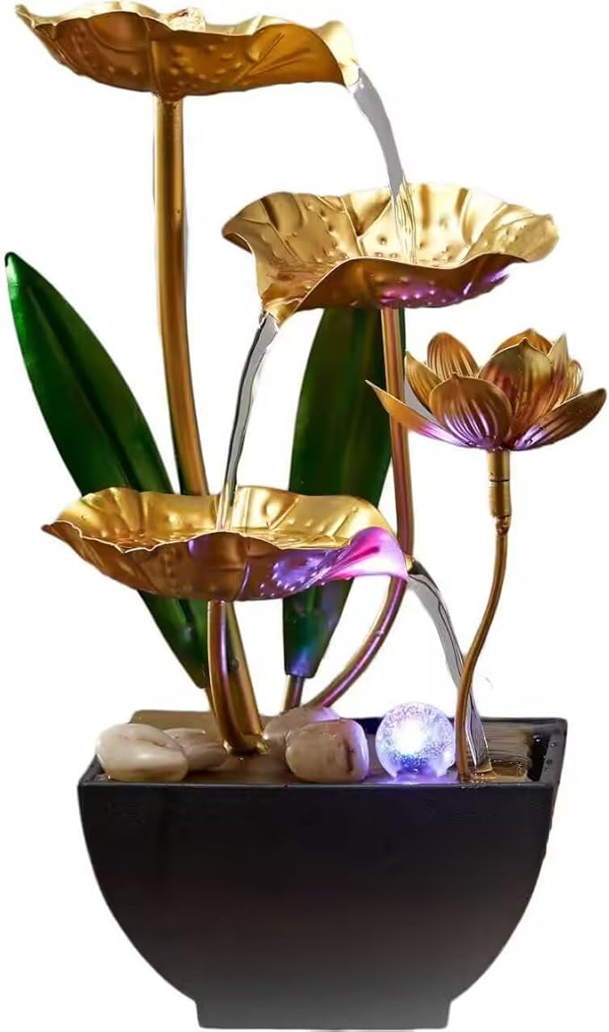 Tabletop Water Fountain Meditation: USB Desktop Sleep Waterfall - Desktop Fountains for Meditation Relaxation for Bedroom Living Room Office Yellow