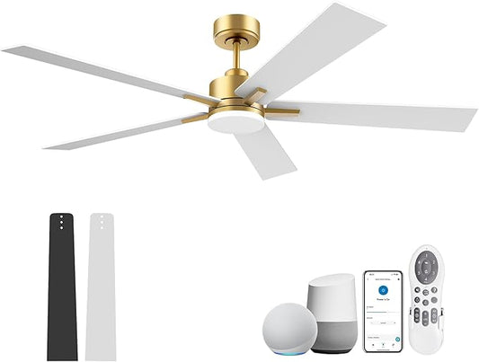 72" Large Smart Ceiling Fan with Lights Remote,Silent DC Motor,Control via WIFI Alexa Google App,Outdoor Indoor Modern Ceiling Fans for Big Living Room Patio,Dimmable,5 Blades Gold Black& White