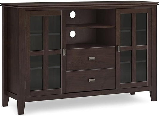 SIMPLIHOME Artisan SOLID WOOD 53 inch Wide Contemporary TV Media Stand in Dark Chestnut Brown For TVs up to 60 inches for the Living Room and Entertainment Center