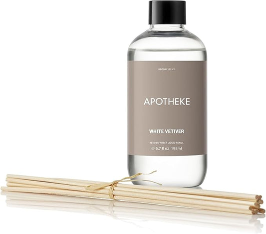 Apotheke Luxury Scented Oil Reed Diffuser Liquid Refill (White Vetiver) - Premium Home Fragrance Diffuser Refill Set with Sticks