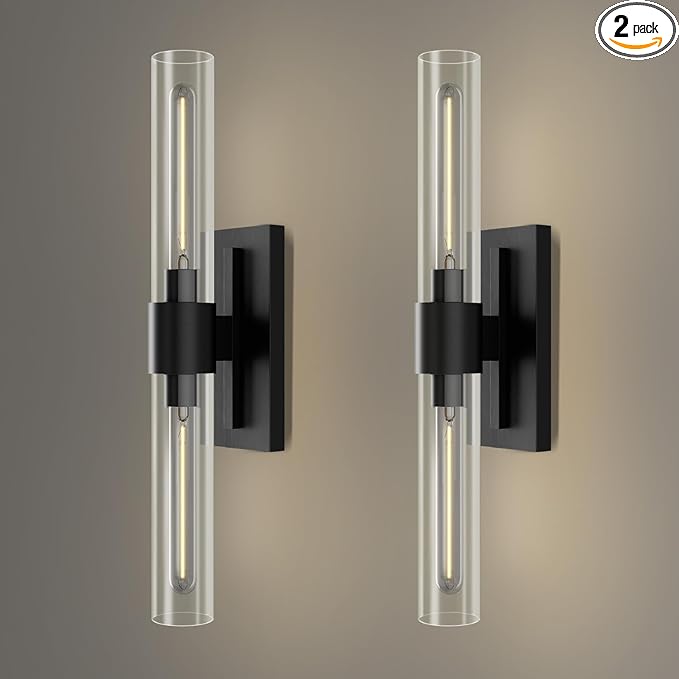 YUYI Black Wall Sconces, 22.8'' Wall Light Set of Two for Bathroom Vanity, Modern Wall Lighting Fixtures with Glass Shade, Indoor Wall Sconces for Bathroom, Bedroom, Living Room, Hallway, Fireplace