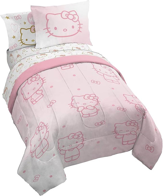 Jay Franco Hello Kitty Full Comforter Set - 7 Piece Bedding Includes Sheet Set & Pillow Covers - Super Soft Pink Bedding