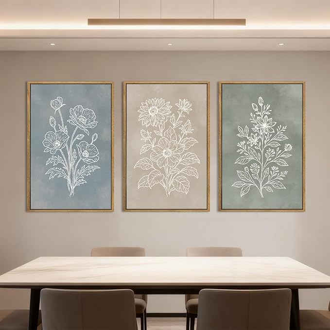 Anyzal Botanical Farmhouse Wall Art Floral Painting Boho Botanical Artwork for Living Room Bedroom Dining Room 16x24 Inch Set of 3