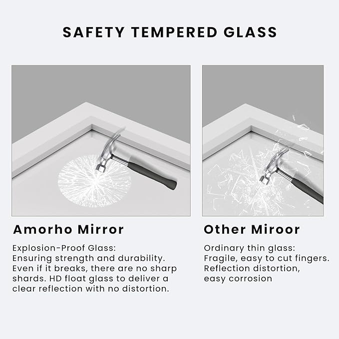 Amorho Bathroom Mirror, 72 X36 Inch White Thick Metal Framed Wall Mirrors for Over 2 Sinks, Bedroom, Living Room, Entryway, Large Rectangle Wall-Mounted Mirrors.