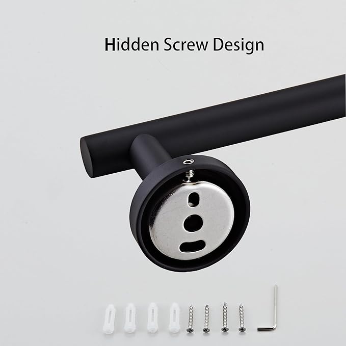 Bathroom Towel Bar, 18-Inch Towel Rack for Bathroom Wall Mounted, Matte Black Thicken SUS304 Stainless Steel Towel Rod Modern Home Decor(Total Length 20-Inch)