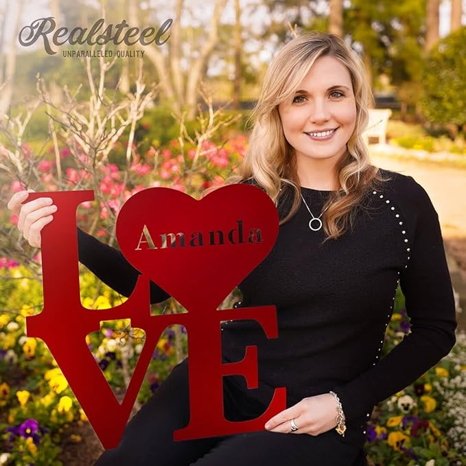 RealSteel - Love Monogram - Valentines Day Gifts for Her - Customized Boho Living Room Decor - Perfect for Couples, Anniversaries, Weddings, Bridal Showers, Birthdays (30", Red)