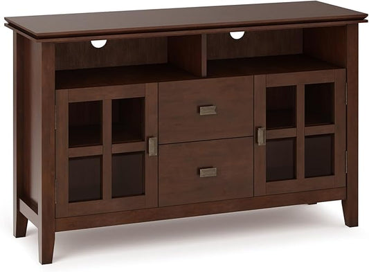 SIMPLIHOME Artisan SOLID WOOD 48 Inch Wide Contemporary TV Media Stand in Russet Brown for TVs up to 55 Inches, For the Living Room and Entertainment Center
