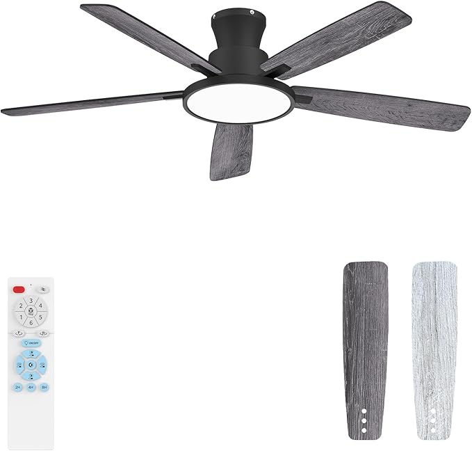 Ceiling Fans with Lights,52 inch,Quiet,Reversible Motor,Dimmable, Adjustable Color Temperature,6 Speeds,Timer, Low Profile Ceiling Fan for Bedroom,Living Room,Indoor/Outdoor Use(Gray)