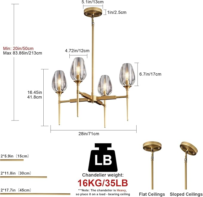 Gold Chandelier Light Fixture Kitchen and Dining Table, 4-Lights Modern Chandeliers for Dining Room, 28" Farmhouse Kitchen Pendant Lights Over Table, Crystal Wagon Wheel Chandelier(Bulbs Included)