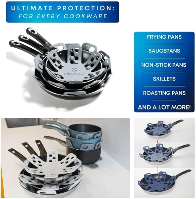 Dual-Use Silicone Pan Protectors for Stacking & Trivets for Hot Dishes | Silicone Trivet Mat | Perfect for Pot and Pan Protectors For Stacking | Cookware Protectors For Stacking (M-WHT/GREY)