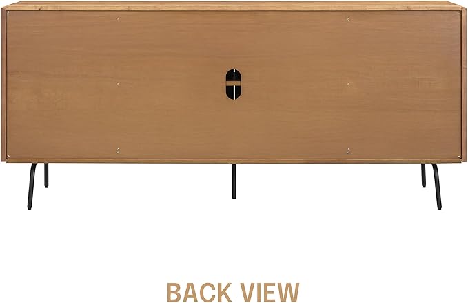 NTC MOSSIC Modern Sideboard with 4 Doors, Natural Rattan Storage Cabinet, Buffet with Metal Legs, Boho Accent Cabinet for Living Room, and Entryway, Effortless Assembly, Teak Look