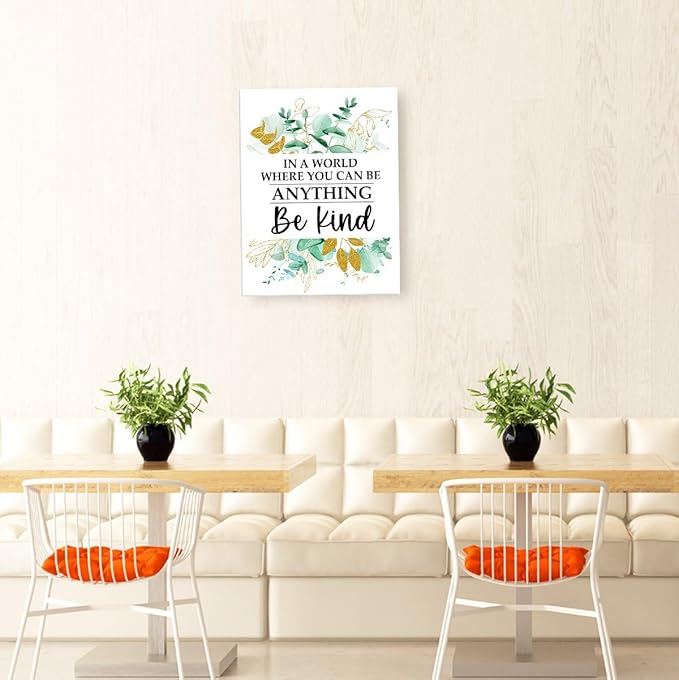 Gwisml In A World Where You Can Be Anything Wall Decor,Inspirational Quotes Rustic Plant Themed Canvas Frame Paintings For Office Home Workplace Wall Art Decor