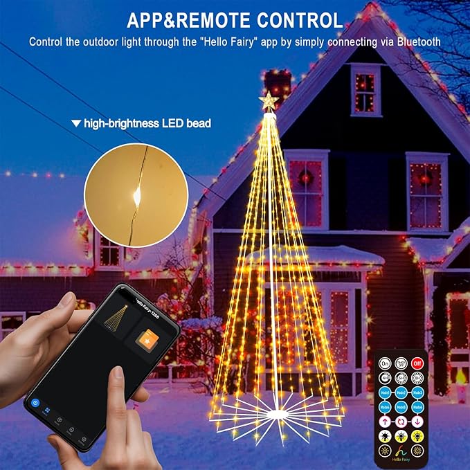 10FT 516LEDS Outdoor Lighted Christmas Tree, Smart Cone Tall Pop Up with Star, Timer, Waterproof, APP & Remote, Music Sync, Multicolor/WarmWhite, Outside Xmas Yard Porch Decor