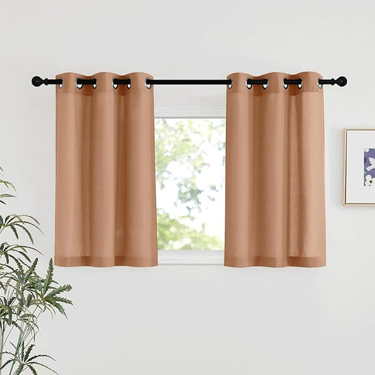 NICETOWN Burnt Orange Linen Kitchen Window Curtains Over Sink, Grommet Thick Linen Burnt Orange Short Window Treatments Privacy Assured with Light Filtering for Bedroom/Bathroom, W34 x L36, 2 Panels