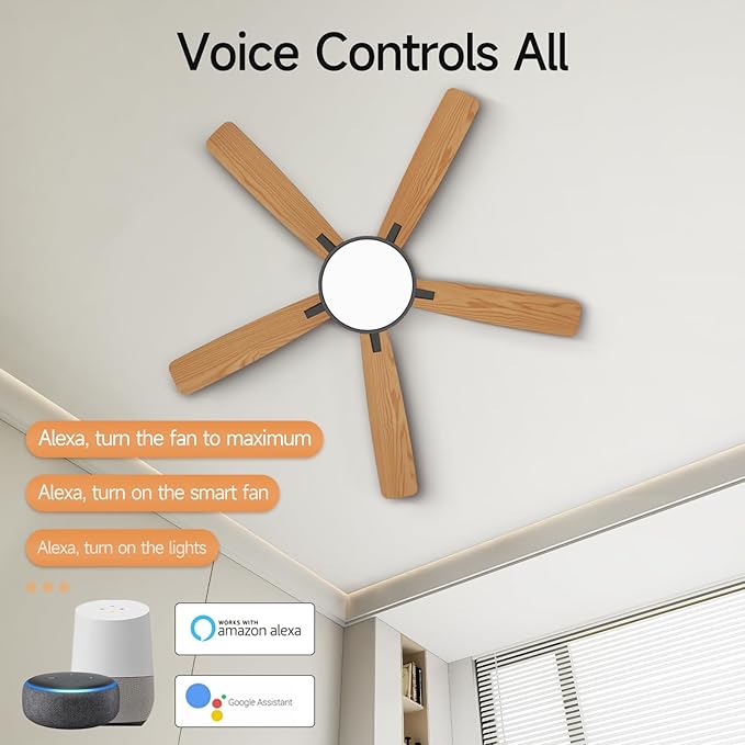 Ceiling Fans With Lights,52 Inch Smart Ceiling Fan, Remote/App Control, Compatible with Alexa/Google Assistant,Reversible,Dimmable,Adjustable Color Temperature,6 Speeds,Timer(Black)