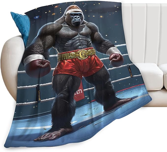 Gorilla Boxing Throw Blanket, 60"x80", Black, 100% Microfiber, Heavy Weight, Water Resistant, Perfect for Couch, Bed, Camping, Gift