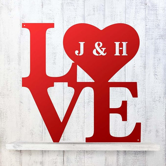RealSteel - Love Monogram - Valentines Day Gifts for Her - Customized Boho Living Room Decor - Perfect for Couples, Anniversaries, Weddings, Bridal Showers, Birthdays (18", Red)