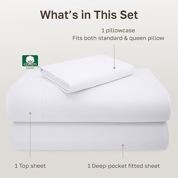 California Design Den Deep Pocket Twin Sheets Set - Luxury 600 Thread Count 100% Cotton Sateen, Twin Sheet Set with All Around Elastic for a Snug Fit, Hotel Quality Bedding - White