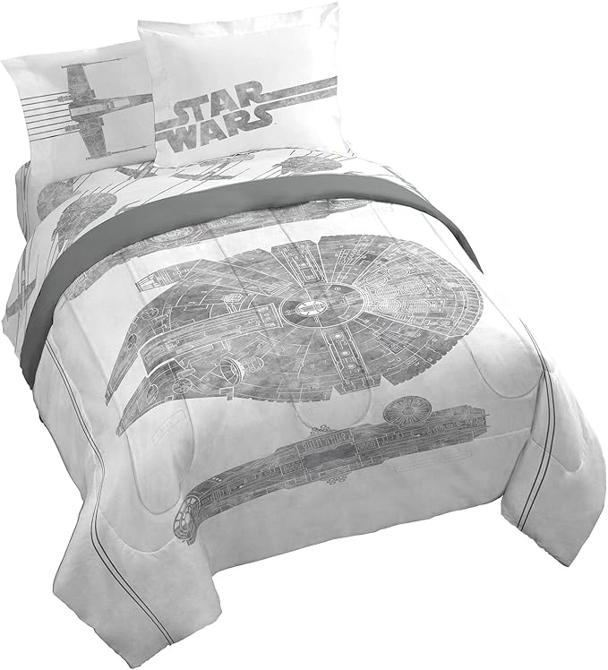 Jay Franco Star Wars Falcon Schematics 7 Piece Queen Size Bed Set - Includes Comforter & Sheet Set - Super Soft Kids Bedding Fade Resistant Microfiber