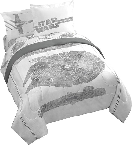 Jay Franco Star Wars Falcon Schematics 7 Piece Queen Size Bed Set - Includes Comforter & Sheet Set - Super Soft Kids Bedding Fade Resistant Microfiber
