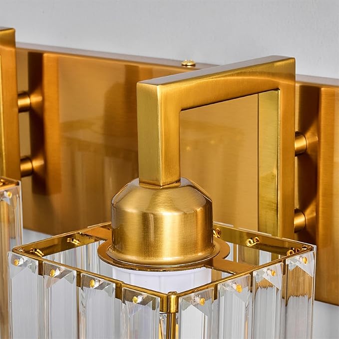 Modern Bathroom Vanity Light 2-Lights Gold Crystal Wall Lamp Bathroom Modern Crystal Vanity Lighting