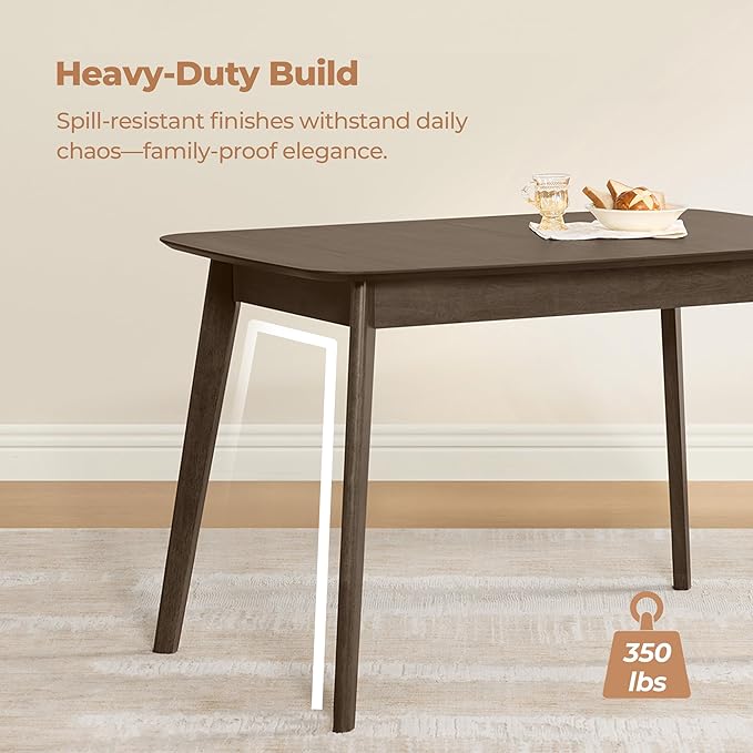 CHITA 47"-59" Extendable Dining Room Table for 4, Modern Wood Dining Table for Small Spaces, Kitchen, Space Saving Hidden Leaves, Solid Rubberwood Frame, Walnut Venner