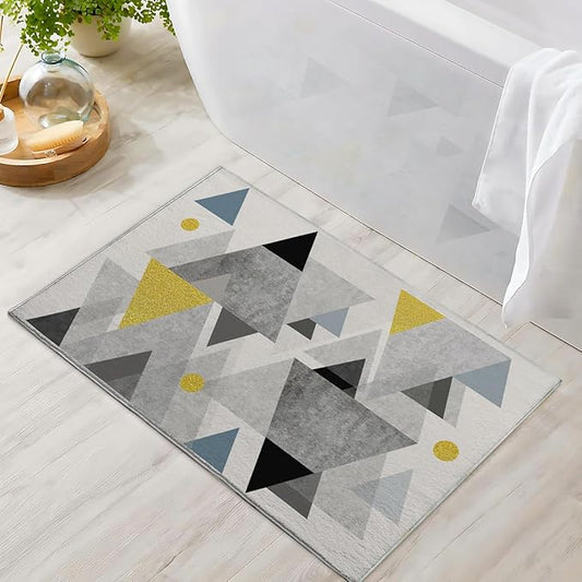 Bathroom Rug 2x3 Entryway Triangle Geometric Aztec Western Mat Grey Modern Area Rug Machine Washable Soft Rug Boho Southwestern Carpet Texture for Living Room Bedroom Kitchen Home Office Indoor