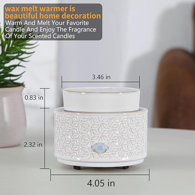Electric Wax Melt Warmer 4-in-1 Candle Warmer for Scented Wax Melter Cute Ceramic Fragrance Wax Burner for Home Office Bedroom Deco Gift for Women White.
