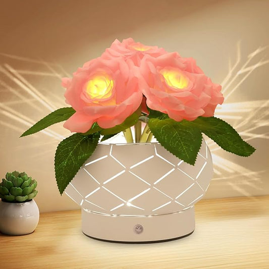 Roses Flower Touch Lamp,Rechargeable Cordless 3-Colour Dimming Small Night Light for Festival,Dining Room,Bedroom Home Decor Birthday Gifts-6 Rose