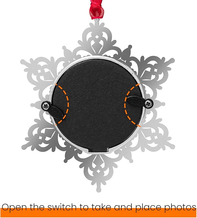 West style Snowflake Picture Frame Ornament Christmas Tree Ornaments Metallic Hanging Home Deco Hanging Pendant Holiday Keepsake Gift (Red, C Snowflake)