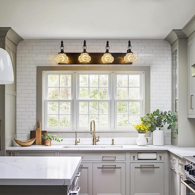 Modern Crystal Bathroom Vanity Light Black Vintage Bathroom Light Fixtures 4-Lights Glass Crystal Vanity Lights